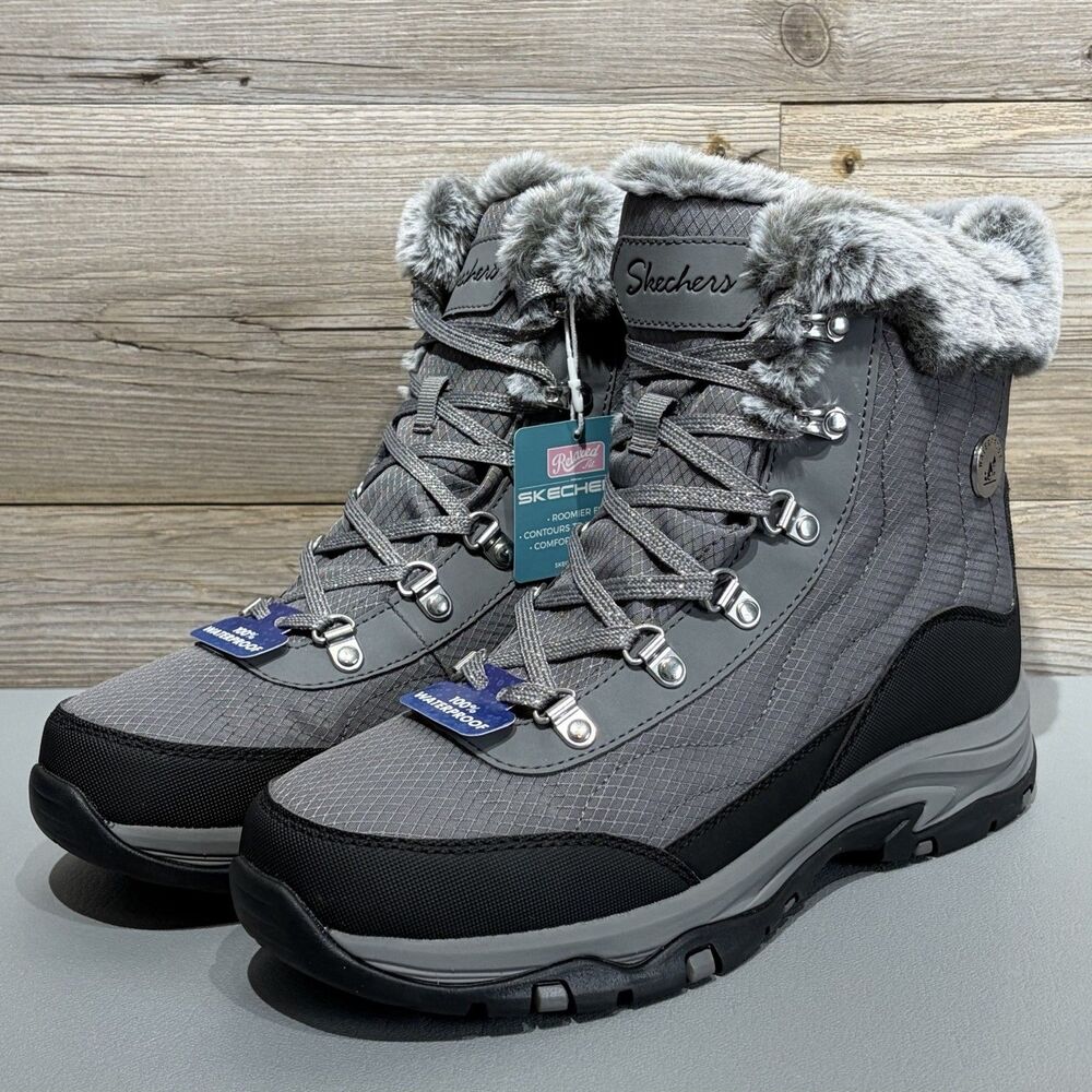 Skechers Relaxed Fit Trego Stormie Waterproof Boots Women’s 9.5 Gray Faux Fur